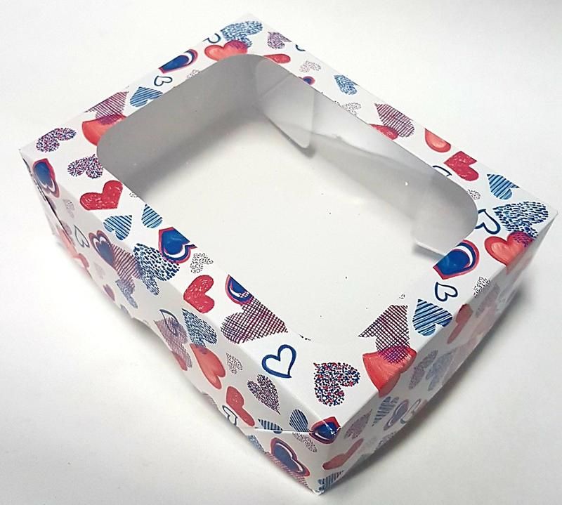 Caixa De Papel com Visor Coraes Vermelhos e Azuis 12x9x3,5cm unidade