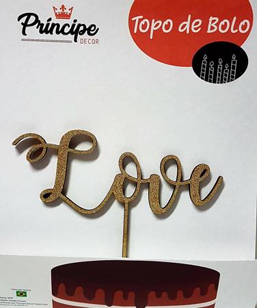 Topo Bolo Love Dourado Com Glitter