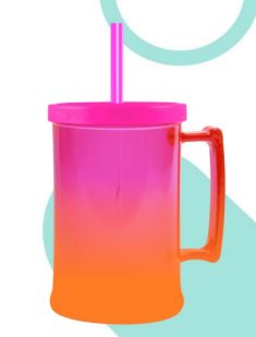 Caneca Chopp Bicolor Com Tampa Rosa e Laranja 500ml Unidade