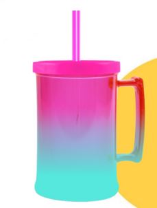 Caneca Chopp Bicolor Com Tampa Rosa e Tiffany 500ml Unidade