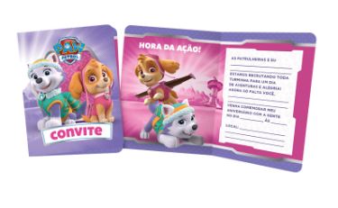 Convite Patrulha Canina Rosa Skye 08 unidades