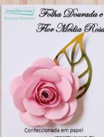 Enfeite Folha Dourada Com Flor Mdia Rosa Unidade