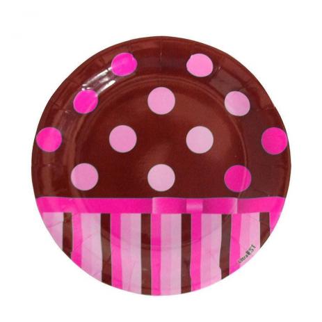 Prato 18 cm Papel Listra Po Marrom Po Rosa 08 unidades
