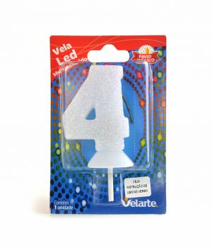 Vela Nmero Led 4 Branca