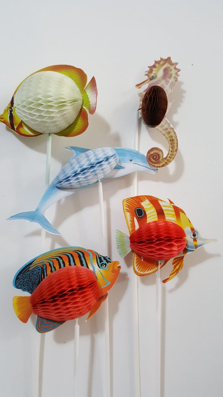 Topo De Bolo Animais Marinhos 7cm 05 Unidades