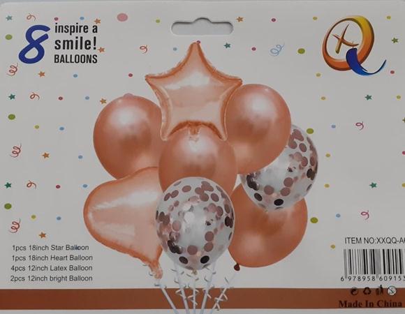 Kit Balo Metalizado Com 08 Unidades Rose Gold