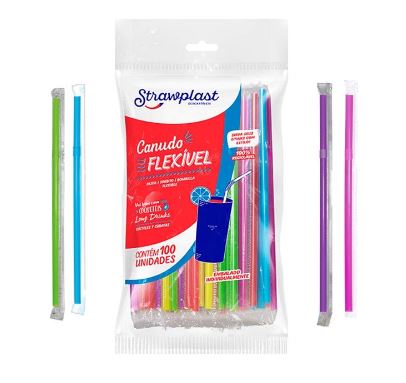 Canudo Flexvel Sachet 6mm Misto Neon 100 Unidades