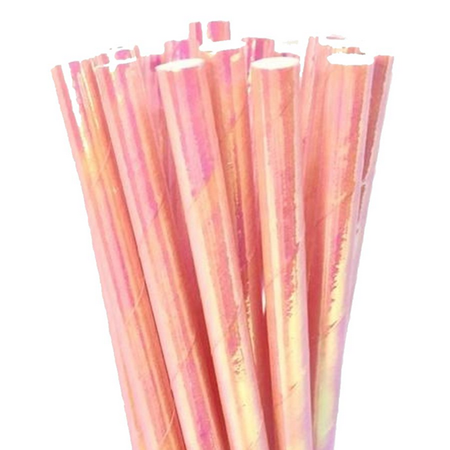 Canudo De Papel Nacarado Rosa Claro 12 Unidades