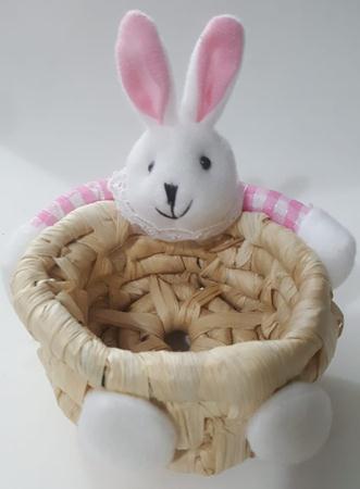 Cesta Coelho Branco 10cm Rosa Unidade