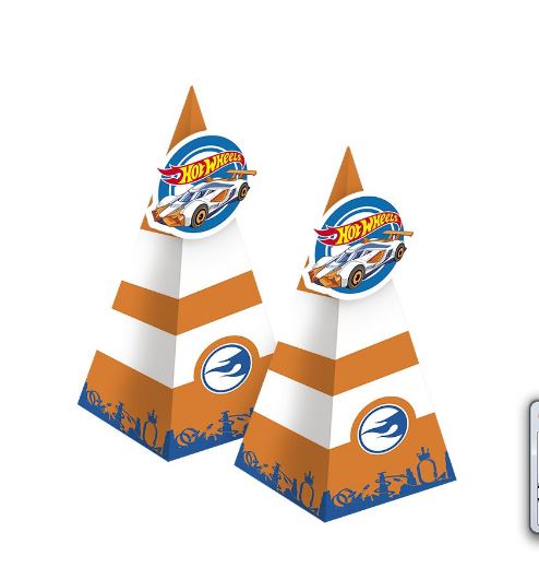 Cone Papel Decorativo Com Aplique Hot Wheels 08 Unidades