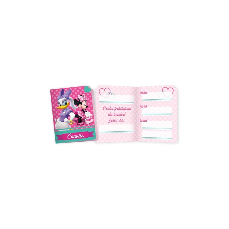Convite Minnie Rosa 08 Unidades