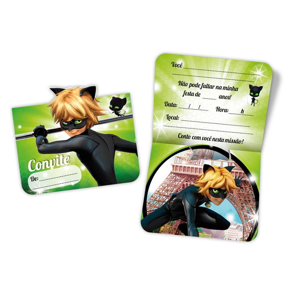 Convite Ladybug Cat Noir 08 Unidades