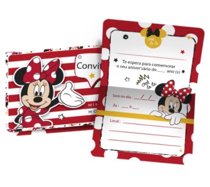 Convite Minnie Mouse 12 Unidades