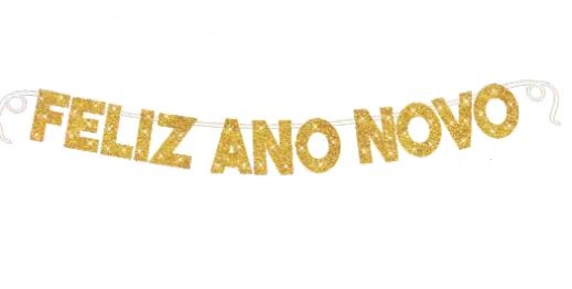 Faixa Feliz Ano Novo Glitter Dourado 1,5 metros Unidade
