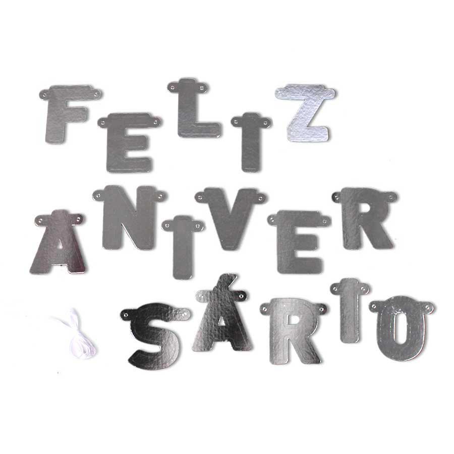 Faixa Feliz Aniversrio Prata Unidade