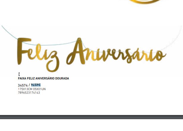 Faixa Feliz Aniversrio Metalic Ouro Unidade