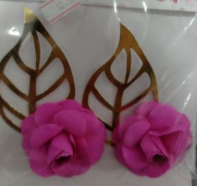 Enfeite Folha Dourada Com Flor Mdia Pink Unidade