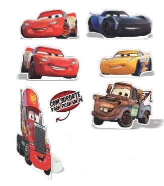 Kit Enfeite Impresso Carros 06 Unidades