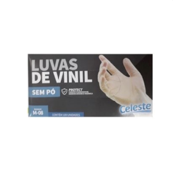Luva Vinil M Com Amido 100 Unidades
