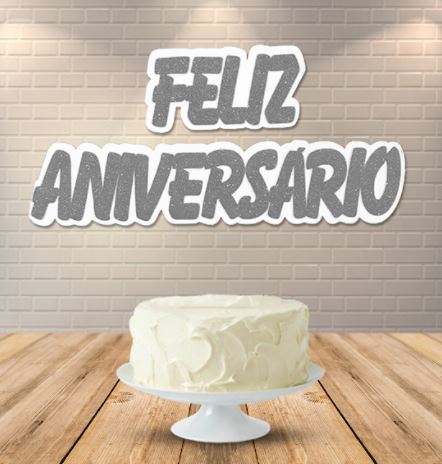 Painel Feliz Aniversrio Glitter Prata Unidade