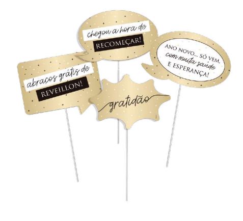 Plaquinhas Divertidas Feliz 2022 08 Unidades