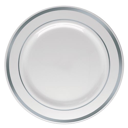Prato Refeio Plstico Borda Prata Luxo 26 cm 06 Unidades