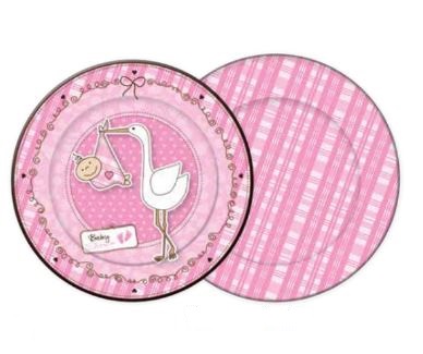 Prato Bolo 18cm Baby Shower Rosa 08 Unidades
