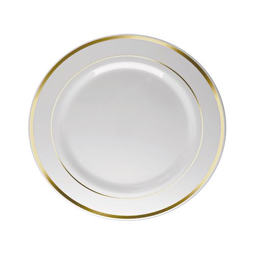 Prato Refeio Plstico Borda Dourada Luxo 26 cm 06 Unidades