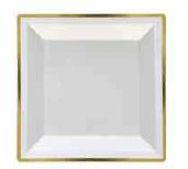 Prato Quadrado Acrlico Branco Ouro 21cm 06 Unidades