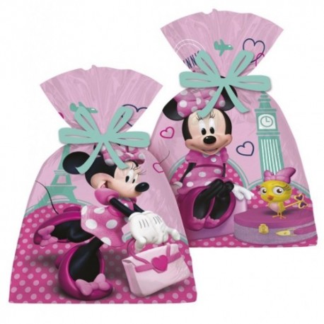 Sacola Plstica Minnie Rosa 08 Unidades