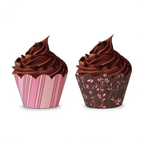 Wrapper Para Cupcake Arabesco Marrom Rosa 12 unidades