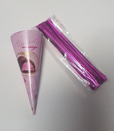 Kit Mini Cone Trufado (Cone+Fecho+Envoltrio) 9cm Emoo Morango