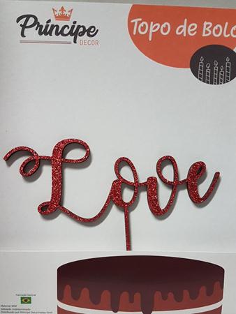 Topo Bolo Love Vermelho Com Glitter
