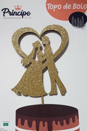 Topo Bolo Noivos Corao Dourado Com Glitter
