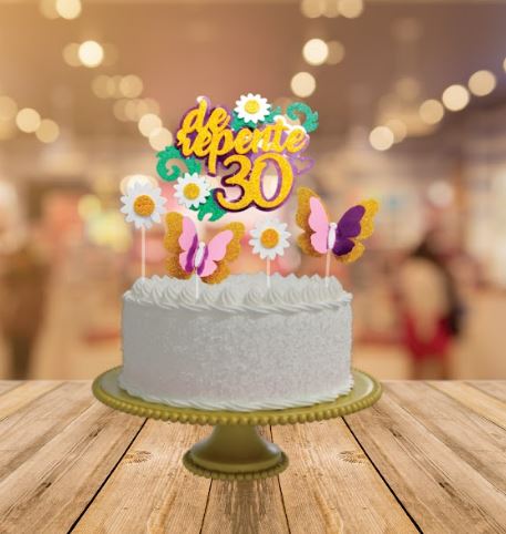 Topo De Bolo Glitter 3D De Repente 30 Unidade