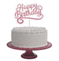 Topo De Bolo Happy Birthday Rosa Unidade
