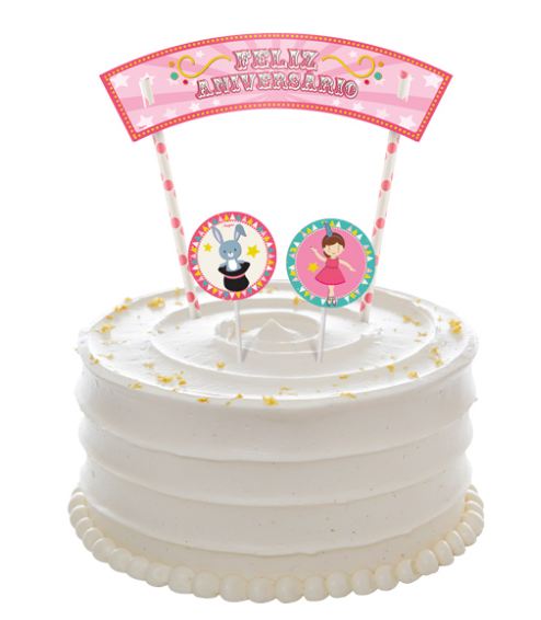 Topper Para Bolo Circo Rosa 01 Kit (09 Peas).