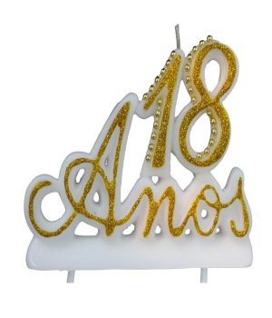 Vela 18 Anos Luxo Branca Ouro Unidade