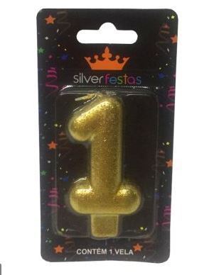 Vela Nmero Glitter Dourada N1 Unidade