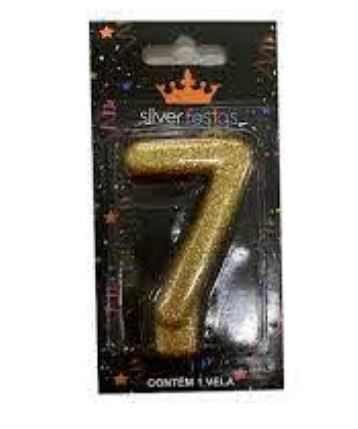 Vela Nmero Glitter Dourada N7 Unidade