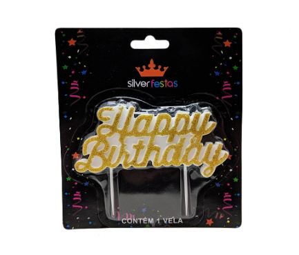Vela Happy Birthday Glitter Dourada Unidade