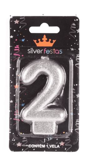 Vela Nmero Glitter Prateada N2 Unidade