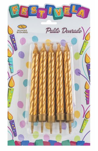 Vela Festivelas Palito Dourado 10 Unidades