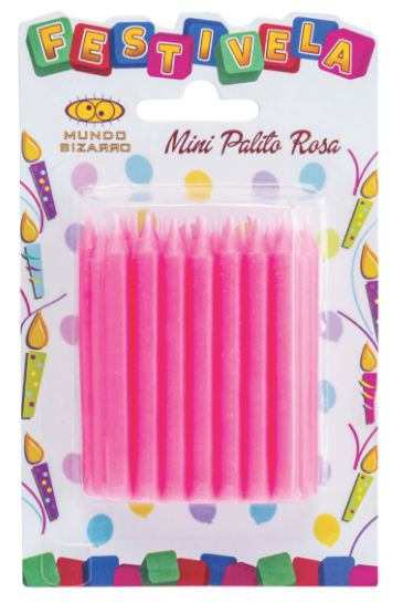 Vela Festivelas Mini Palito Rosa 24 Unidades